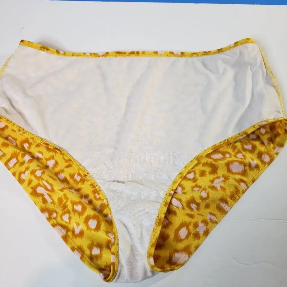 NEW Mollybelle Yellow Leopard Print High Waist Swimsuit XL Tankini 2 Piece
